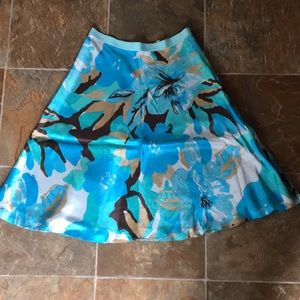 Aqua and brown silky skirt